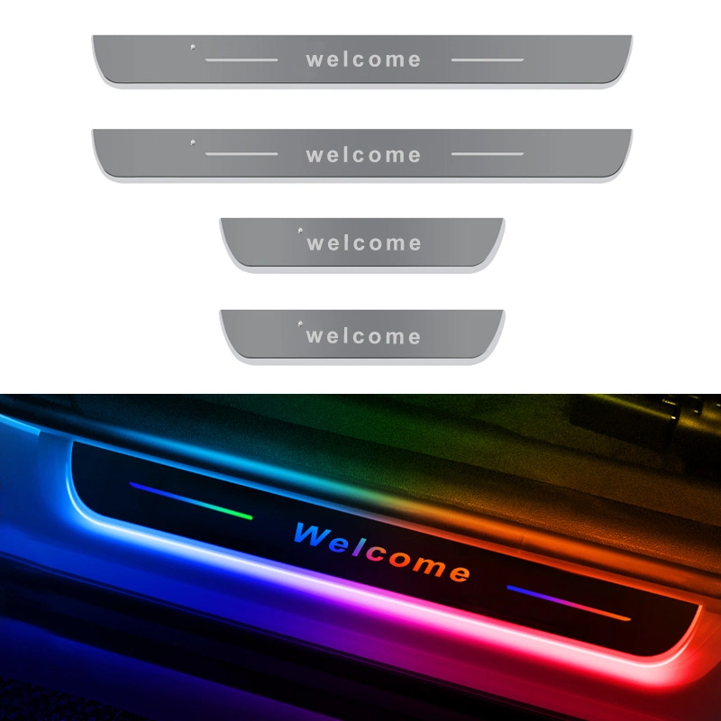 4PCS Wireless LED Pedal Welcome Light Universal Door Sill Plate Lamp Acrylic USB Charging RGB Custom Logo Streamer Dynamic Light for Auto