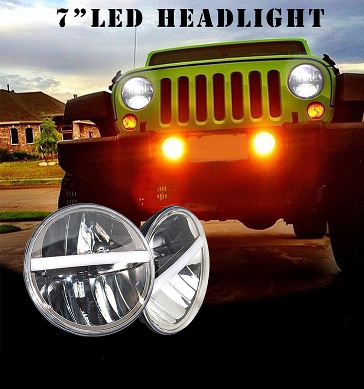 7 Inch LED Headlights with DRL &amp; Amber Turn Signal Headlamp for Jeep Wrangler Jk Tj Fj Hummer Trucks Harley off Road Lights