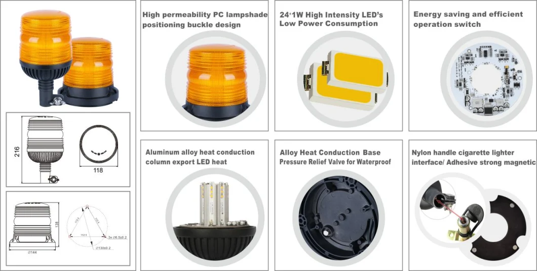 Rotating Safety Beacon Yellow Strobe Lights Beacon with Aluminium Alloy Base