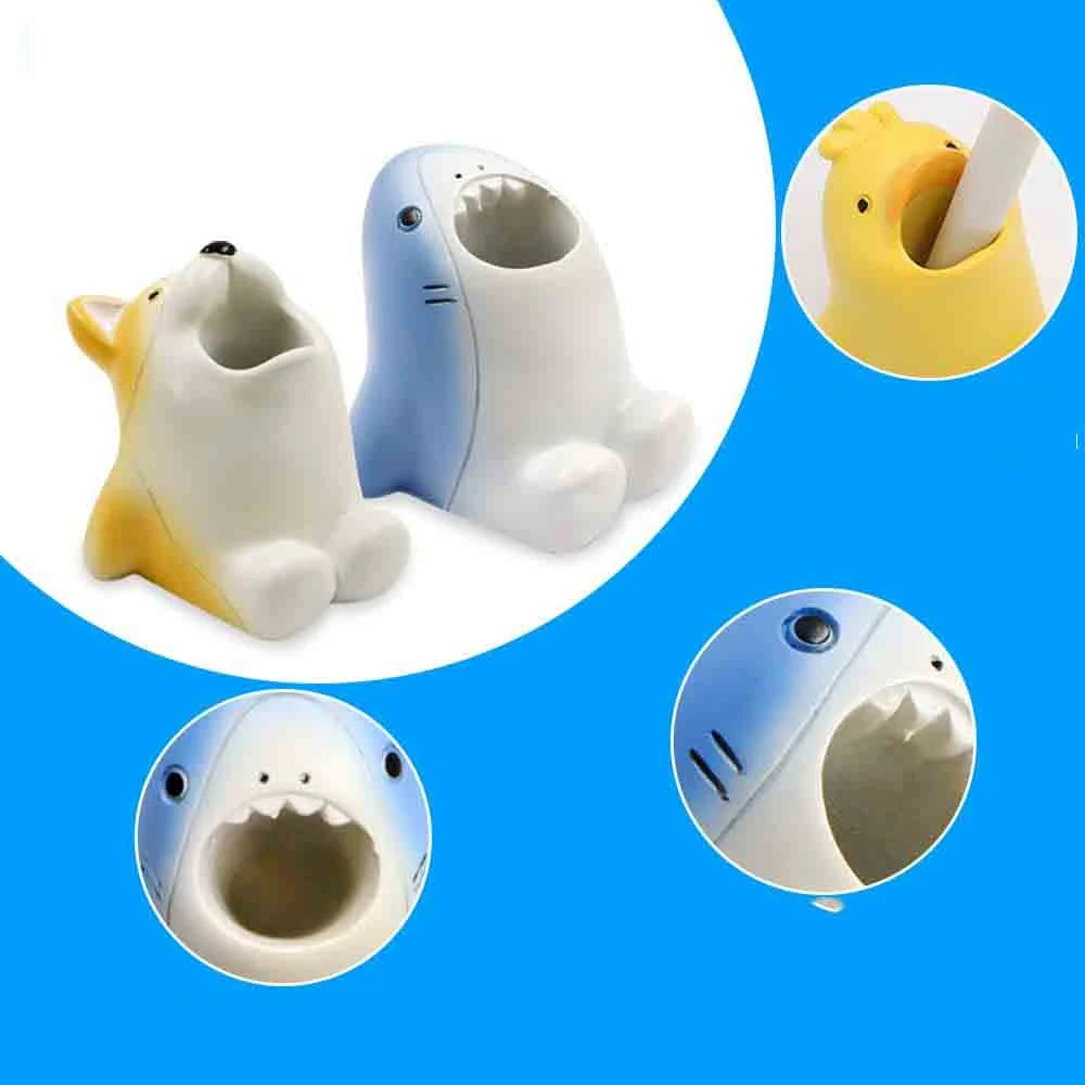 Mini Ceramic Cartoon Animal Toothbrush Holder Stand for Bathroom