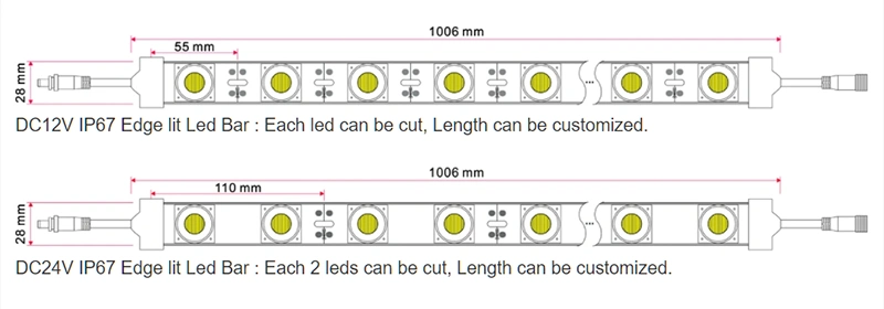 Super Bright 2160lm SMD3030 LED Light Bars for 8-25cm External Single Side and Double-Sided Light Boxes