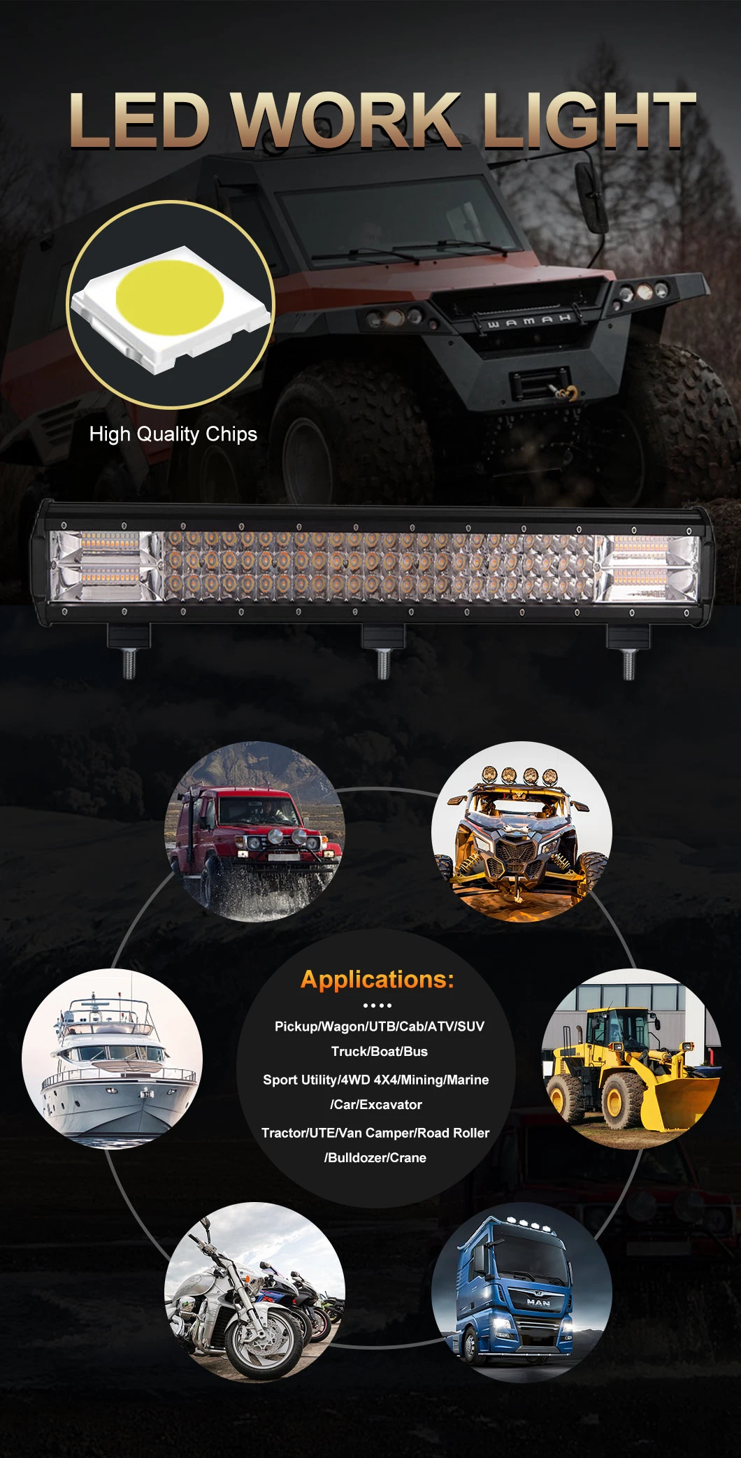 432W Super Bright Dual Color Trucks Offroad Strobe LED Light Bar Car