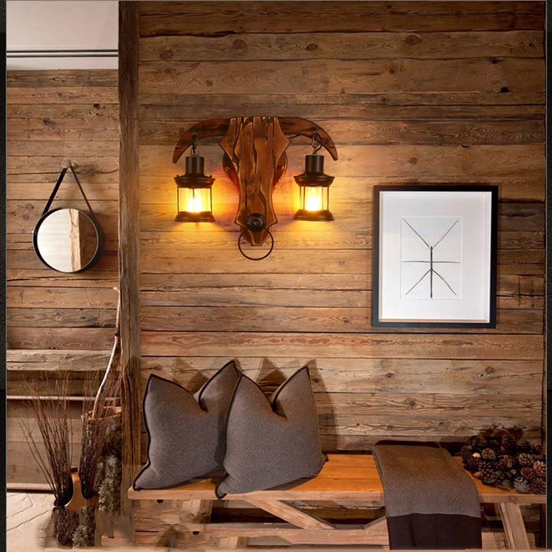 Industrial Loft Design Creative Cafe Restaurant Bar Bedside Iron Wooden LED Wall Lamp (WH-VR-21)