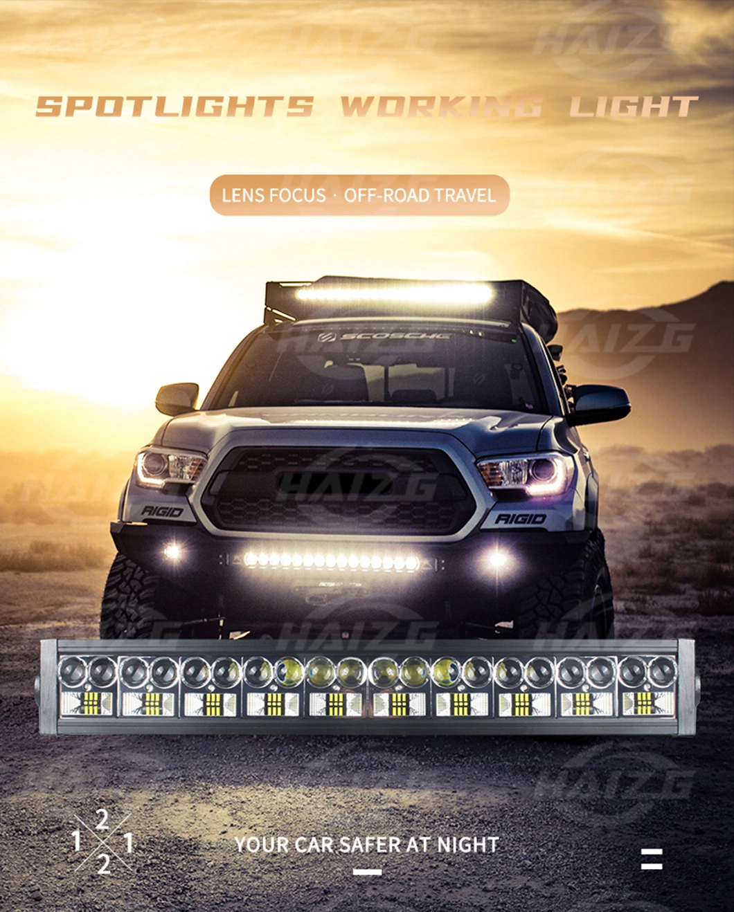 Haizg Wholesale LED Light Bar 42inch Work LED Light IP67 150W 12-24V Combo Car Triple 3 Row LED Light Long Bar