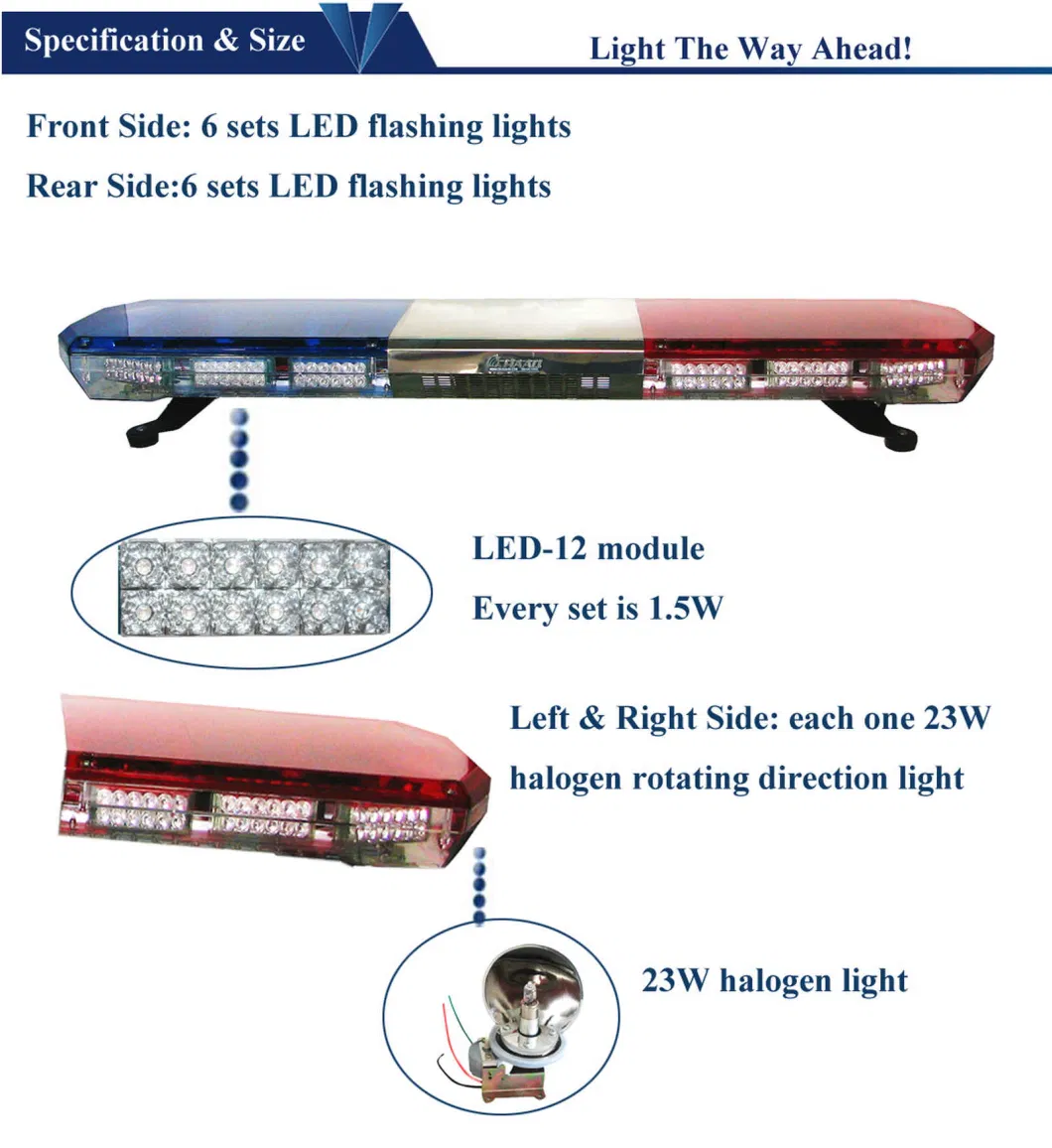 Police Style Warning LED Light Bar for Emergency Car with Siren