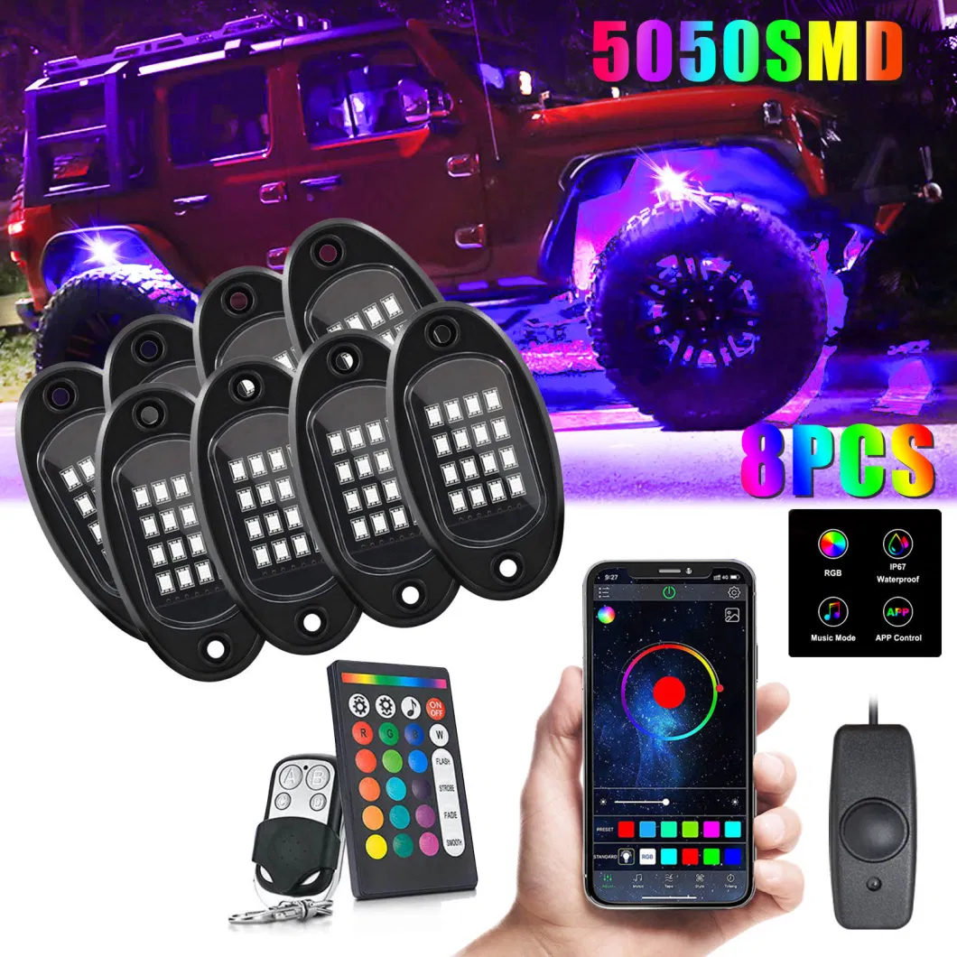 Rock Lights for Trucks 4 6 8 Pods RGB LED Rock Lights with APP Remote Control &amp; Music Mode High Bright Waterproof Neon off Road