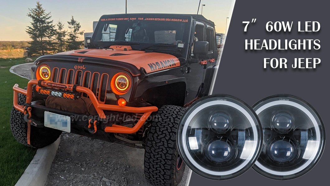7 Inch LED Headlights Compatible with Wrangler Jk Tj Cj Hummber H1 H2, H6024 Amber Halo Turn Signal DRL Sealed Beam with H4-H13 Adapter