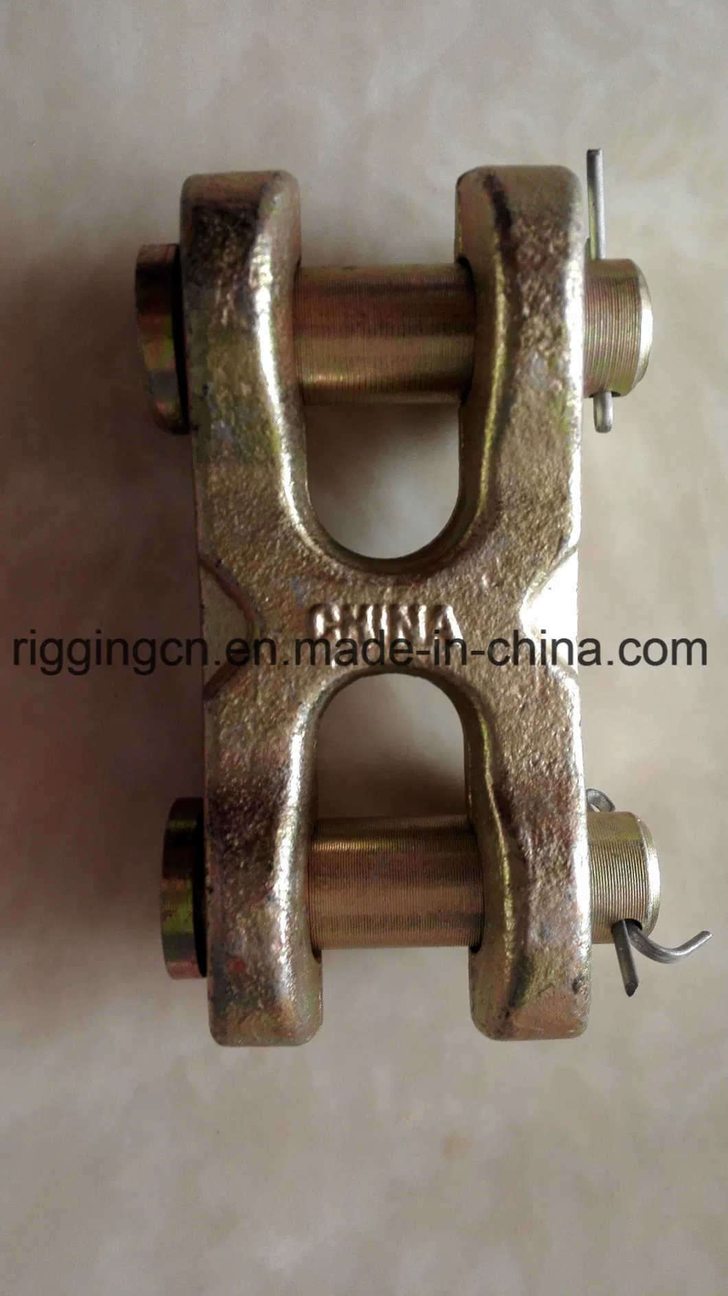 H Type Double Clevis Link with Pin for Chain Link in Yellow Zinc Plated