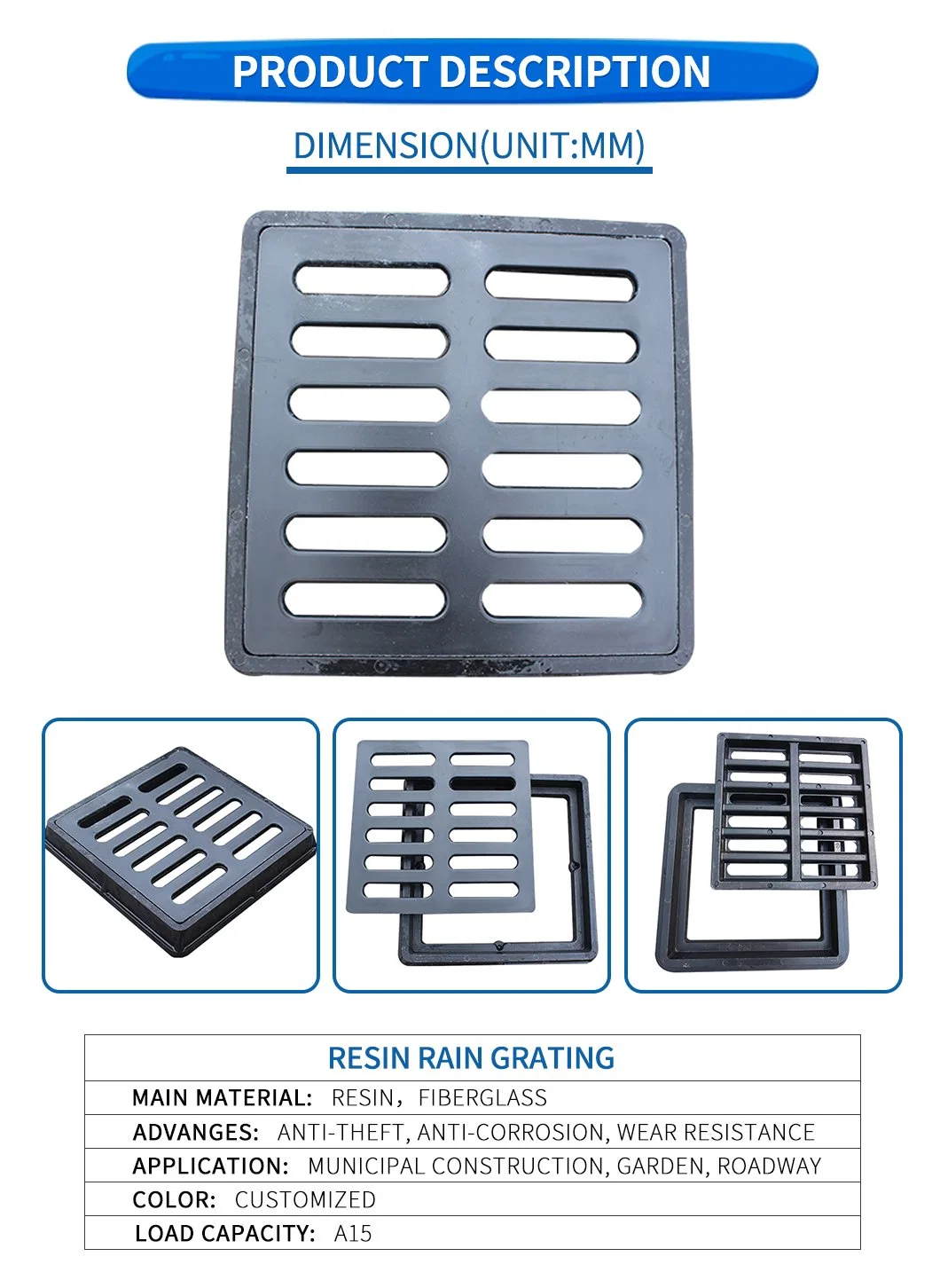 Drain Grates with En124 SGS Acid Resistant Composite Resin Drain Grating and Manhole Cover