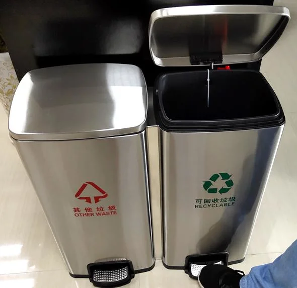 Customized Double Compartments Recycling Trash Can Soft-Close Dustbin