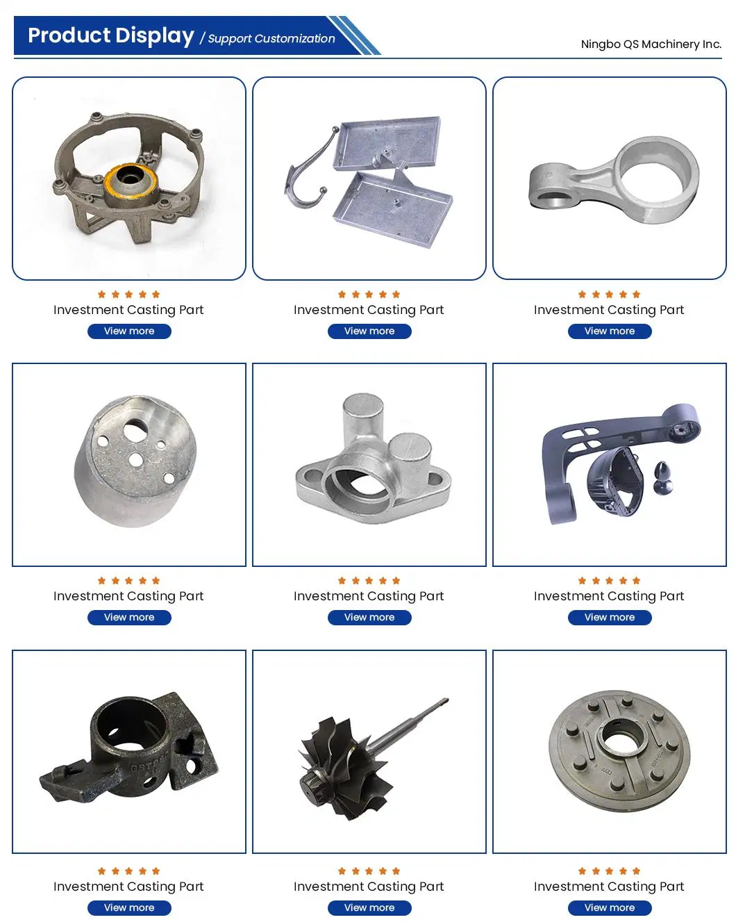 QS Machinery Cast Iron Investment Casting Manufacturer OEM High Precision Investment Casting Services China Valve Parts Investment Casting Stainless Steel