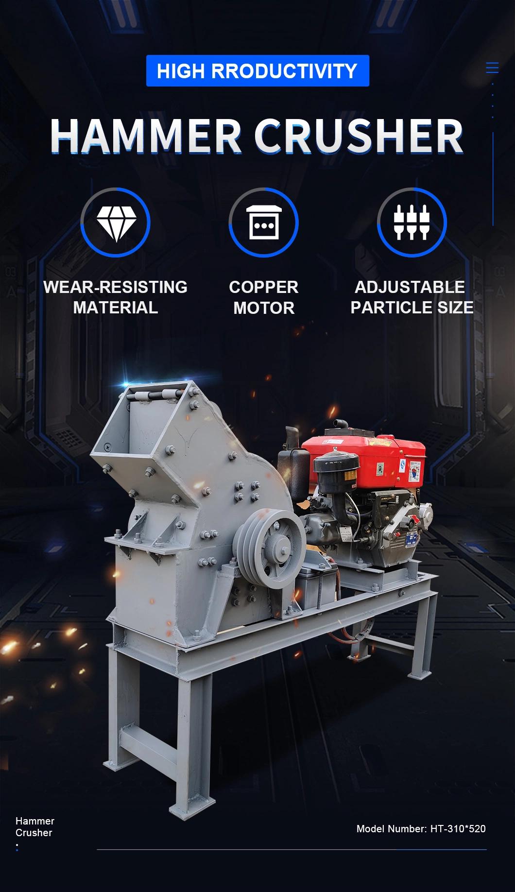 PC 400*600 Electric Motor Mobile Base Frame Mining Hammer Crusher with Vibrating Feeder and Conveyor Belt