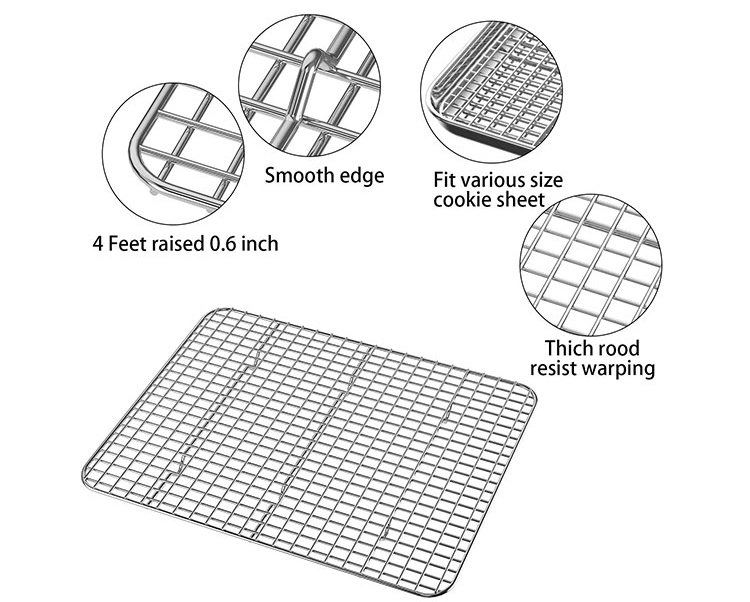 Heavy Duty Non-Stick Frozen Food Tray Bakery Drying Oven Cookie Baking Roasting Stainless Steel Wire Cooling Rack