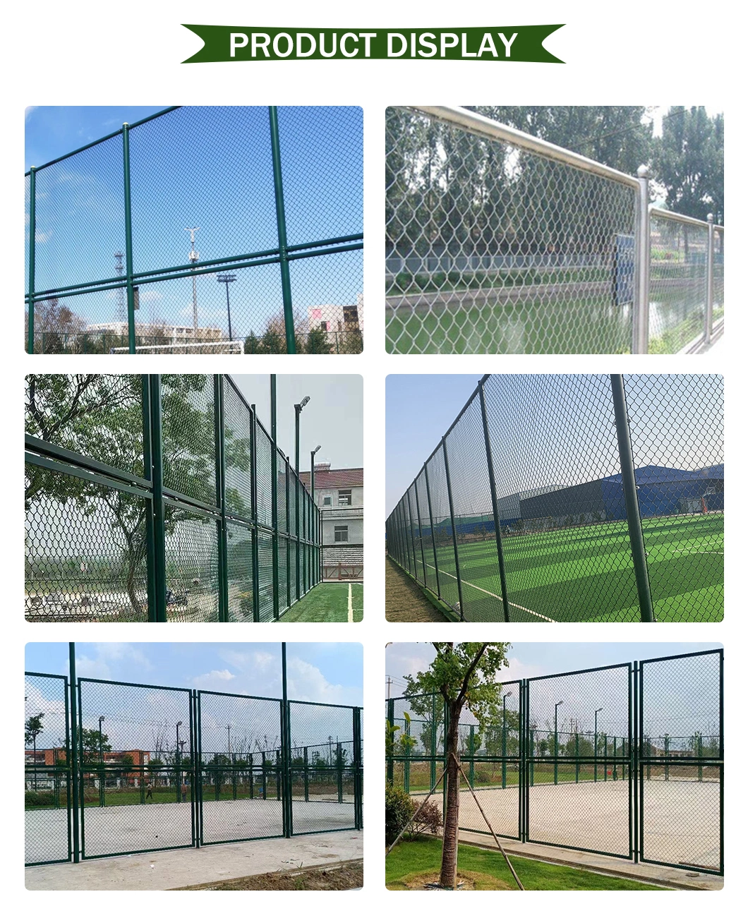 Outdoor PVC Coated Chain Link Fence Sports Ground Galvanized Diamond Fence