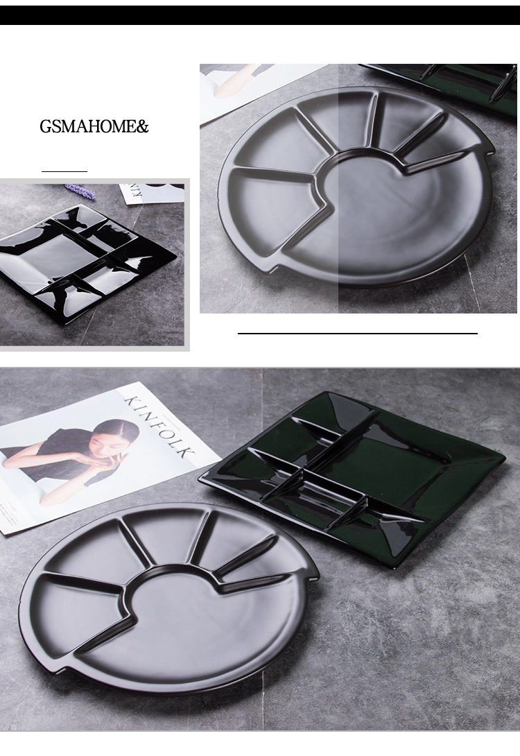 Restaurant 6/9 Divider Compartment Dish Snack Ceramic Dried Fruit Compote 6/9 Grid Separation Food Divider Plates