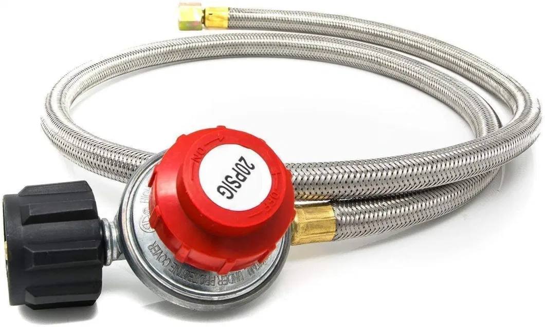 Adjustable High Pressure Heater Firepit Oven Propane Regulator Gas Hose with Flexible Stainless Braided Hose for Gas Stove, Gas Heater, Gas Oven, Gas Fireplace