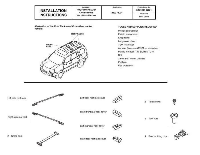 Aluminum Roof Rails and Cross Bars for Honda Pilot 2009-2015