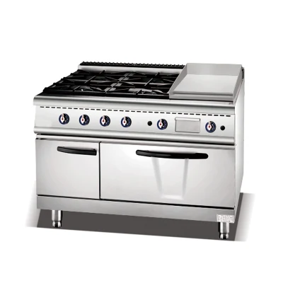 Commercial gas Cooking Range 4 bruciatore Fornello&amp;lave Rock Grill con Forno