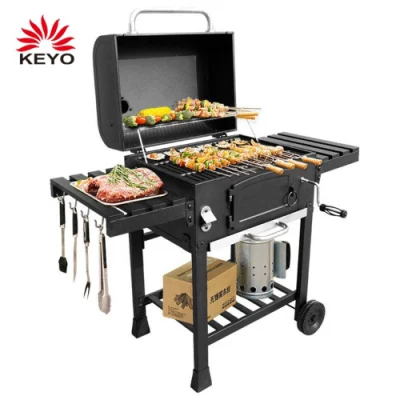 Griglia per affumicatori per impieghi pesanti in acciaio metallico per carrello barbecue Griglie barbecue al carbone con tavolo laterale Doble