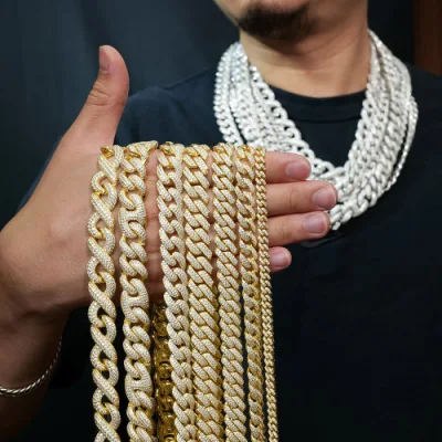  Uomo Gioielli Hip Hop Iced 15mm 925 Argento Oro Bianco Miami Cuban link Collana di lusso Moissanite Cuban Chain