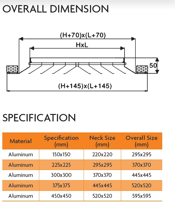 Aluminum Ceiling Air Ventilation Grille HVAC 4-Ways Supply Return Register Air Diffuser