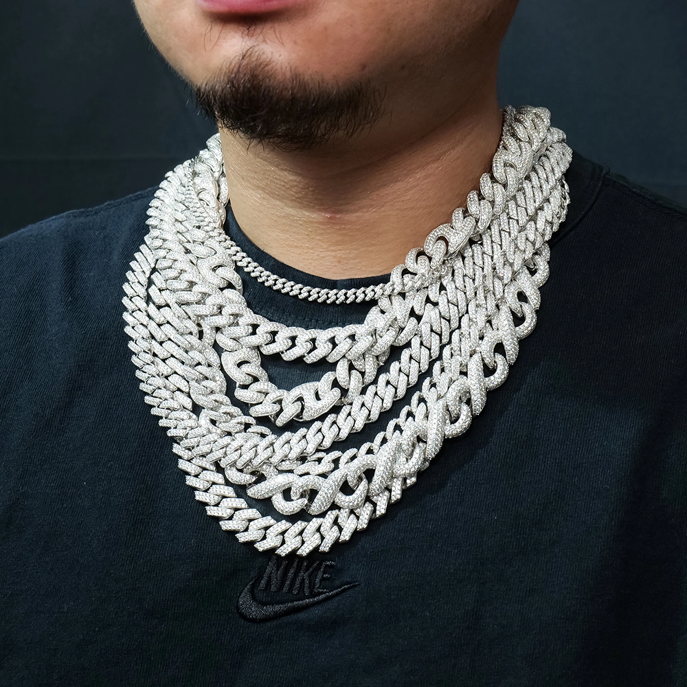 Mens Jewelry Hip Hop Iced 15mm 925 Silver White Gold Miami Cuban Link Necklace Luxury Moissanite Cuban Chain