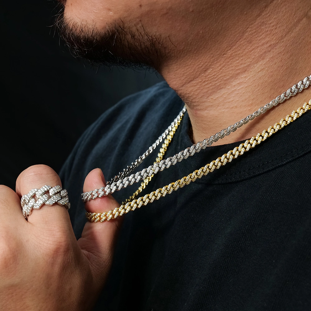 Mens Jewelry Hip Hop Iced 15mm 925 Silver White Gold Miami Cuban Link Necklace Luxury Moissanite Cuban Chain