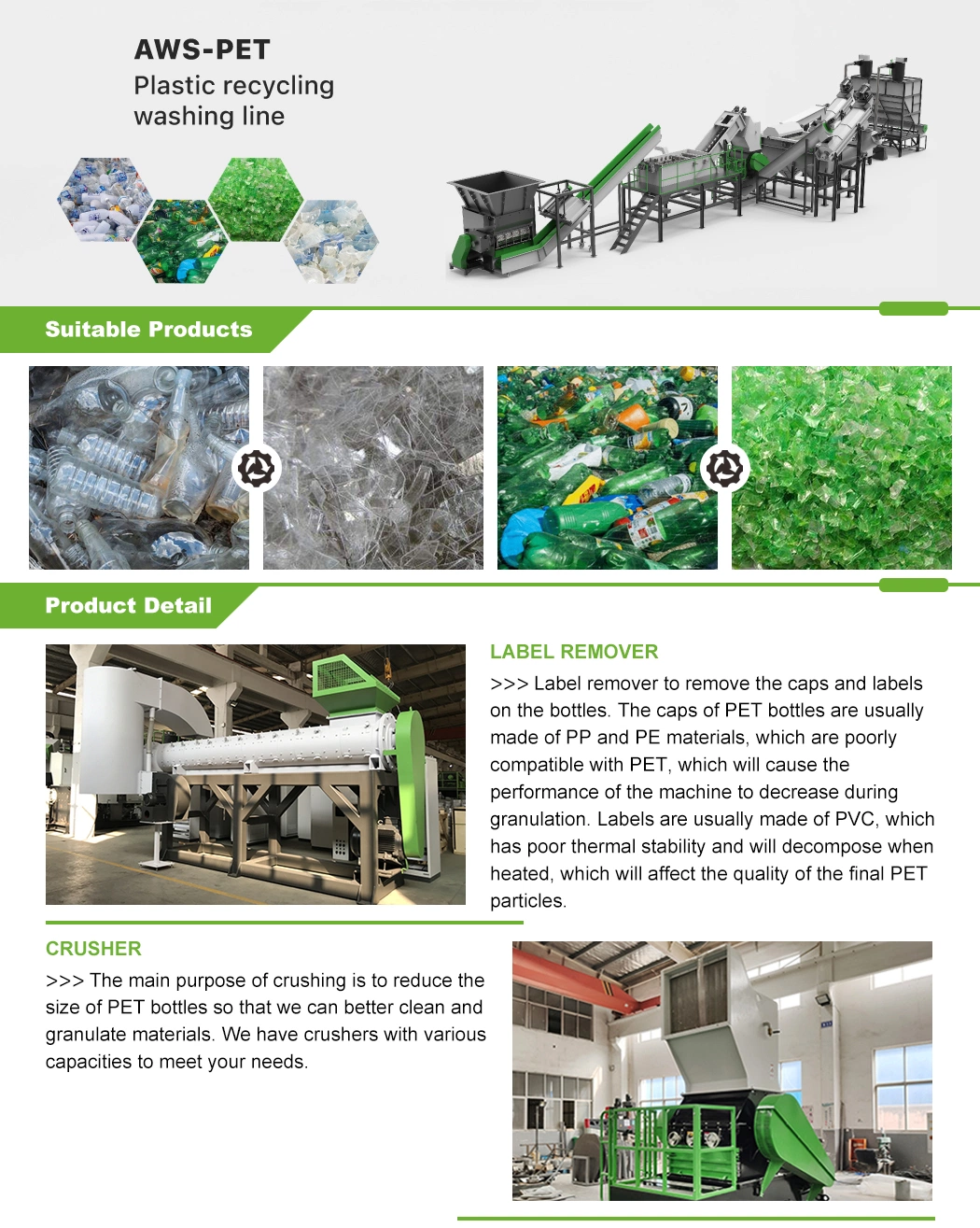 Pet Recycling Machines with Wear Resistant Accessories