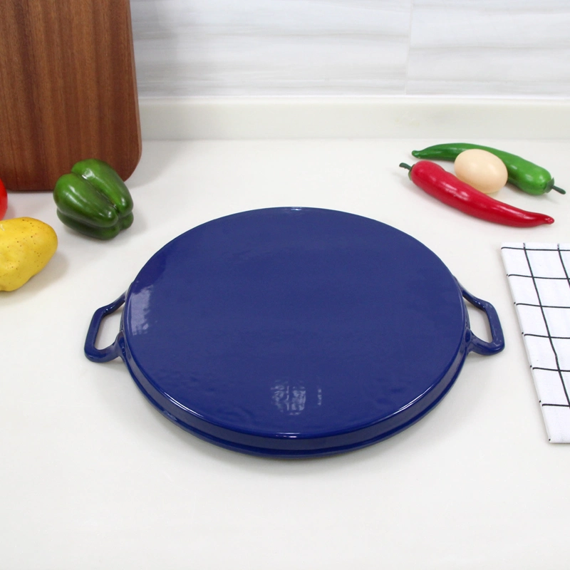 Amazon Hot Sale Enamled Round Cast Iron Griddle Pan Grill Pan Griddle Plate BSCI LFGB FDA
