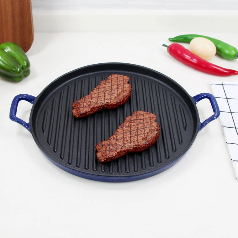 Amazon Hot Sale Enamled Round Cast Iron Griddle Pan Grill Pan Griddle Plate BSCI LFGB FDA