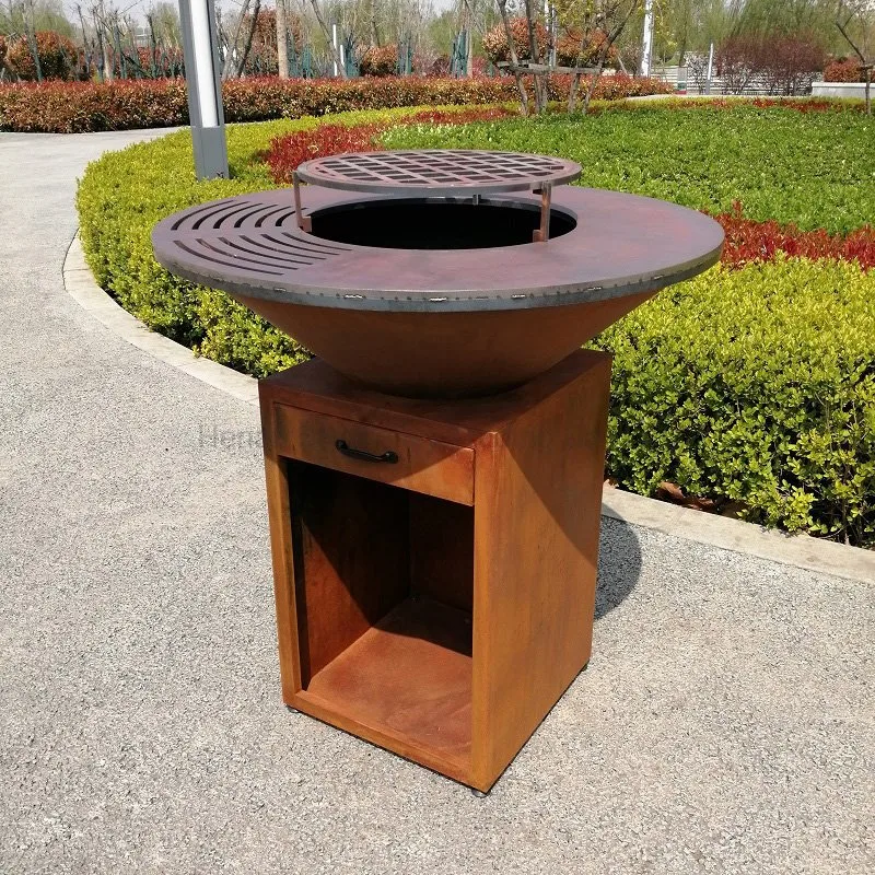 Outdoor Cooking BBQ Corten Steel Wood Burning Fire Pit Barbecue Grill