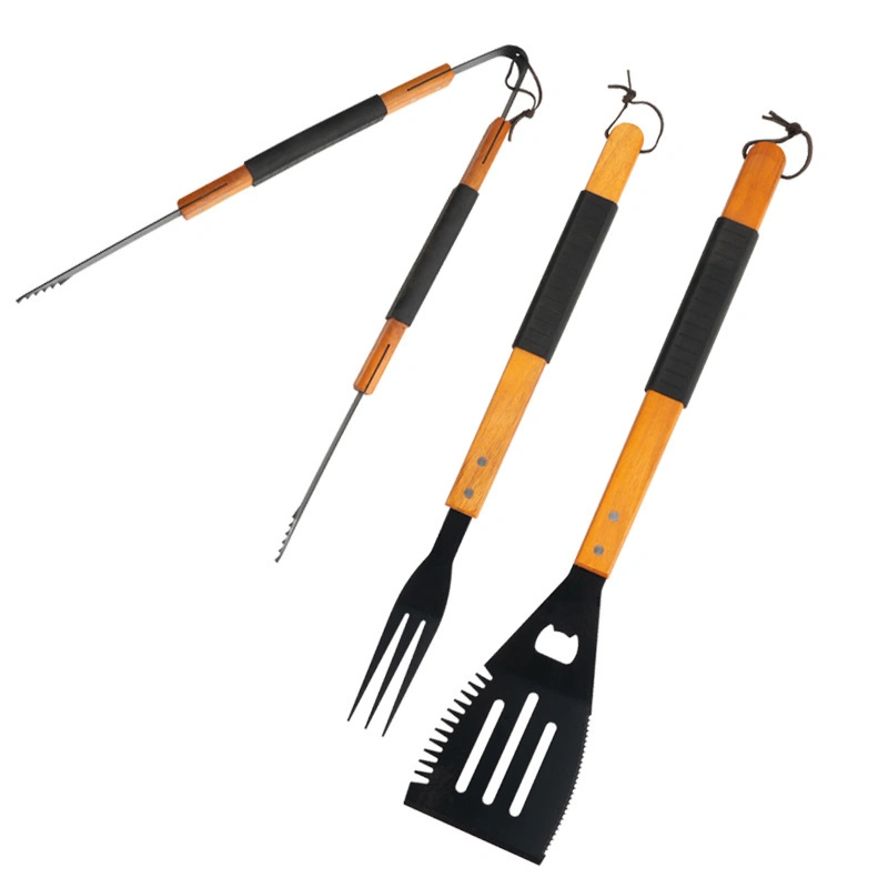 BBQ Accessories and Tools with Solid Wood Handles 3-Piece Grill Tongs and Fork Utensil Set Wbb15990