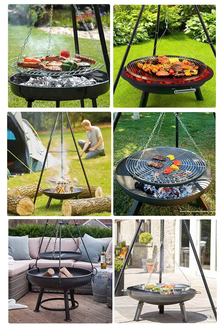 Height-Adjustable Chain and Tripod Swivel Grill with Fire Bowl Fire Pit Grill Grate with Tripod