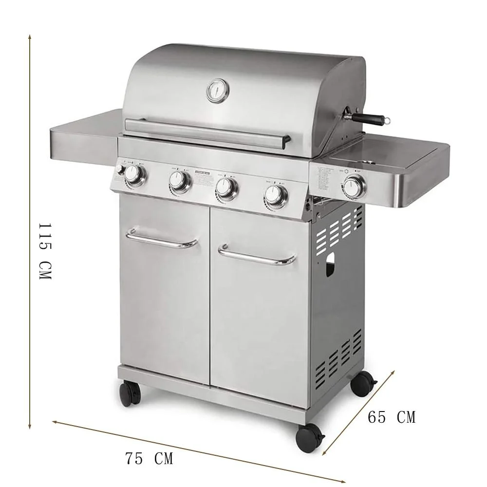 4+1 Burners Trolley Gas BBQ Grill Outdoor Stainless Steel Gas Rotisserie Grills