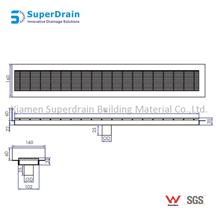 New Style Grille Anti-Odor Linear Floor Grate with Tile Flange