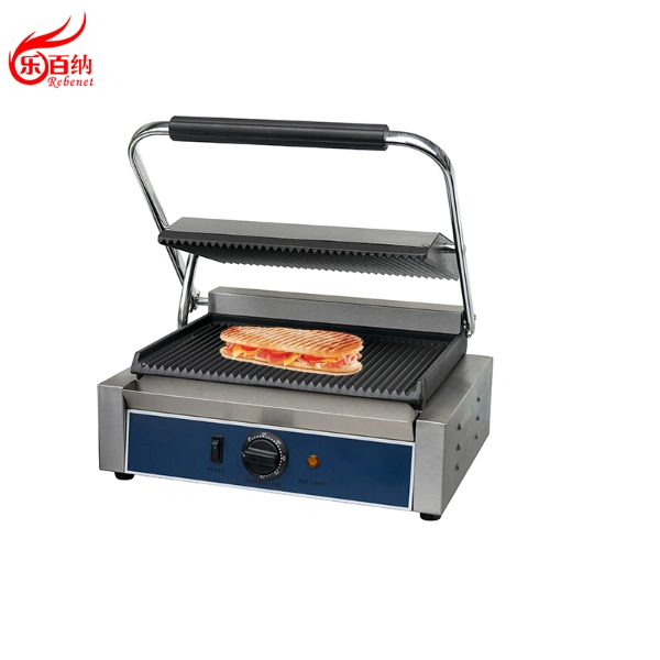 Snack Machine Commercial Panini Press Grill with Cast Iron Grooved Plate Sandwich Maker (PG-MA)