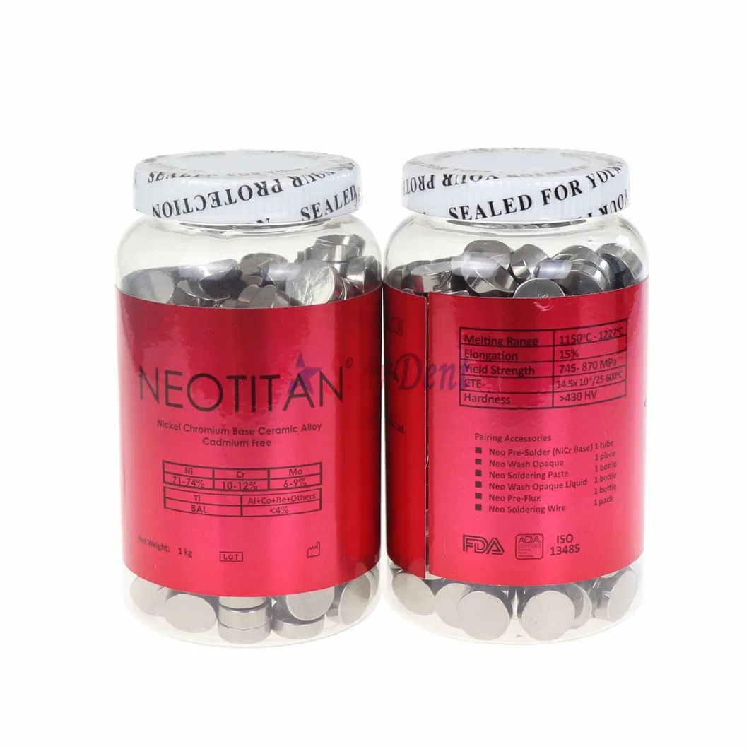 New Material Dental Neotitan Nickel Chromium Ceramic Alloy/Dental Casting Alloy Cadmium Free