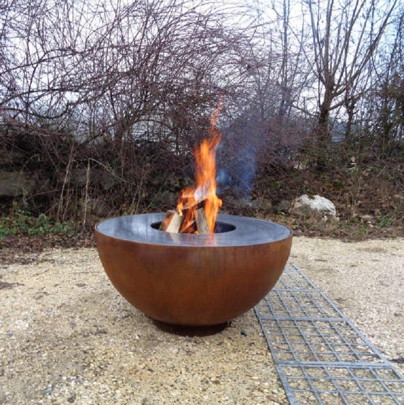 Barbecue Plancha Outdoor Wood Burning BBQ Corten Steel Fire Pit Bowl &amp; Cooking Grill
