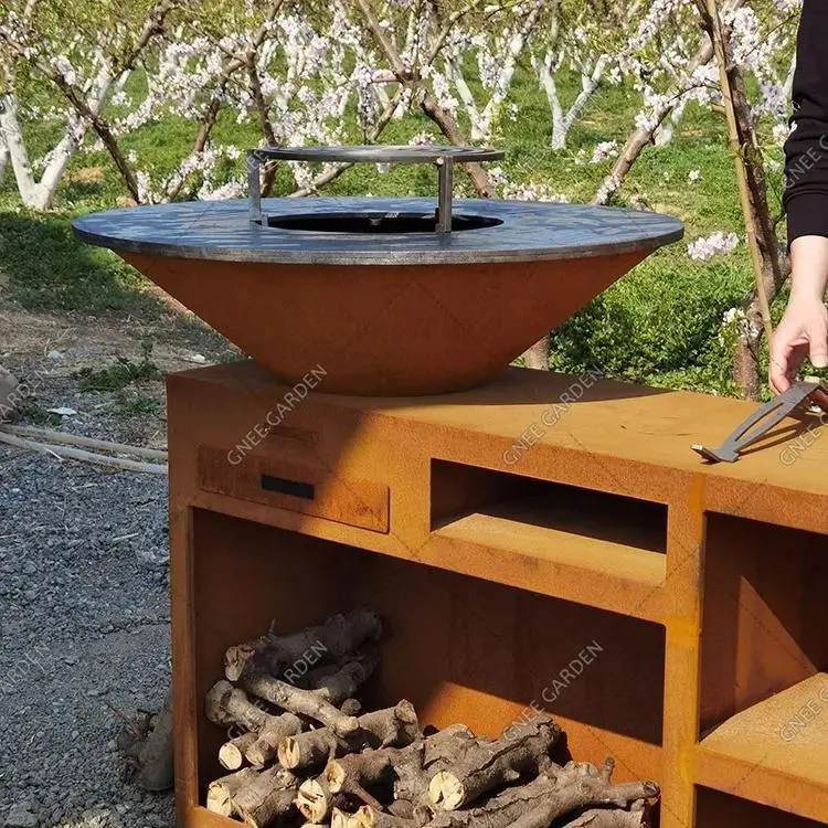 Outdoor BBQ Corten Steel Fire Pit Durable Barbecue Brazier Grill