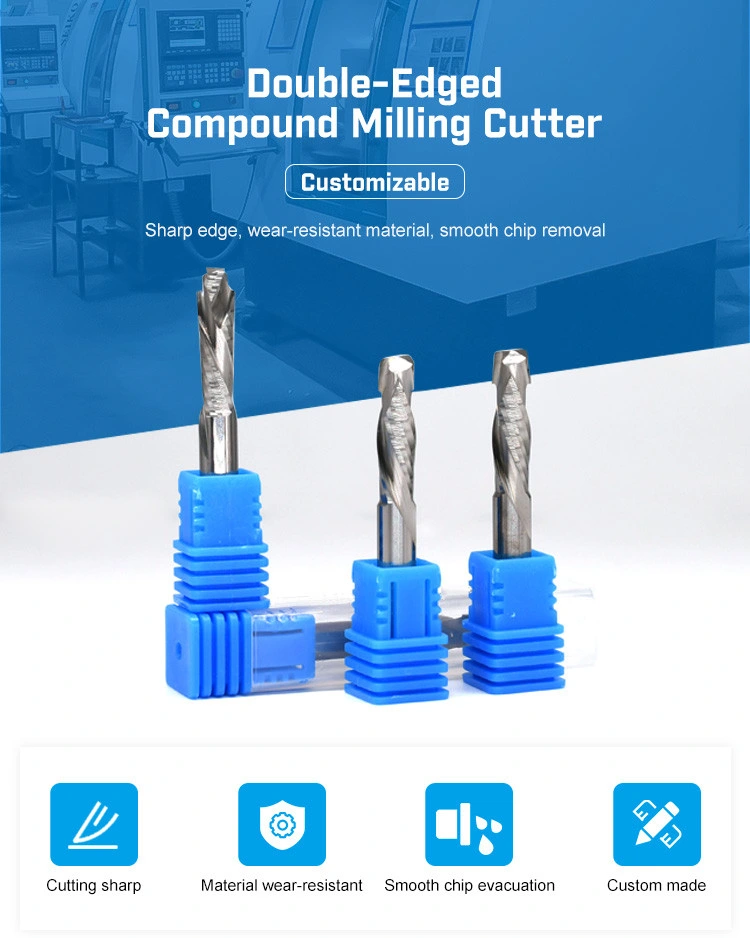 Wyk Custom/Stock Tungsten Carbide Double Edge Compound Mill CNC Machine Router Bit Two Edge Mill for Wood