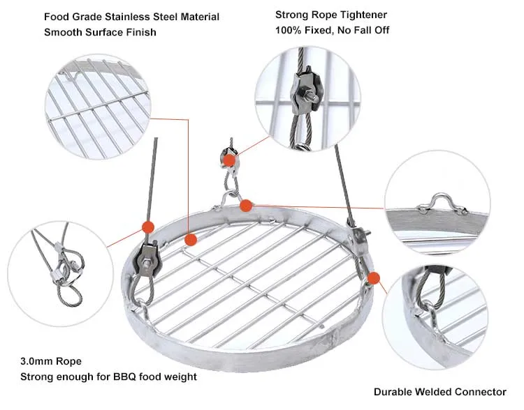 OEM Accepted Tripod Open Fire Outdoor Garden Heater Barbecue Hanging BBQ Grill with Rope or Chain