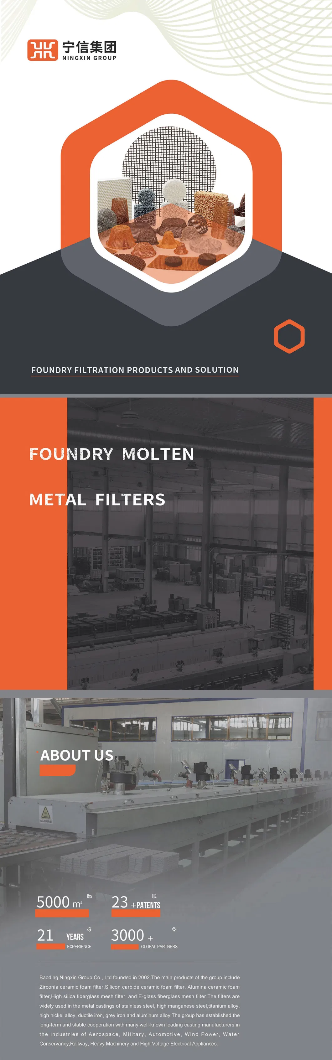 Melt Metal Filtration Sio2 Molded Precision Casting Low Carbon Steel Fiberglass Filter