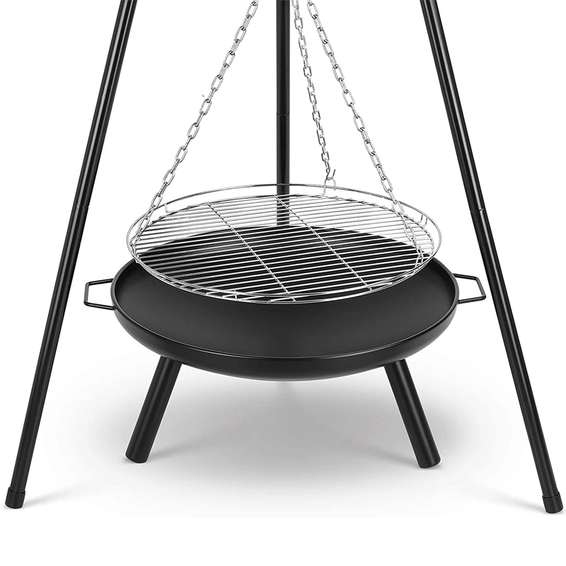 Round Chain Tripod Charcoal BBQ Grill Beach Barbeque Grill