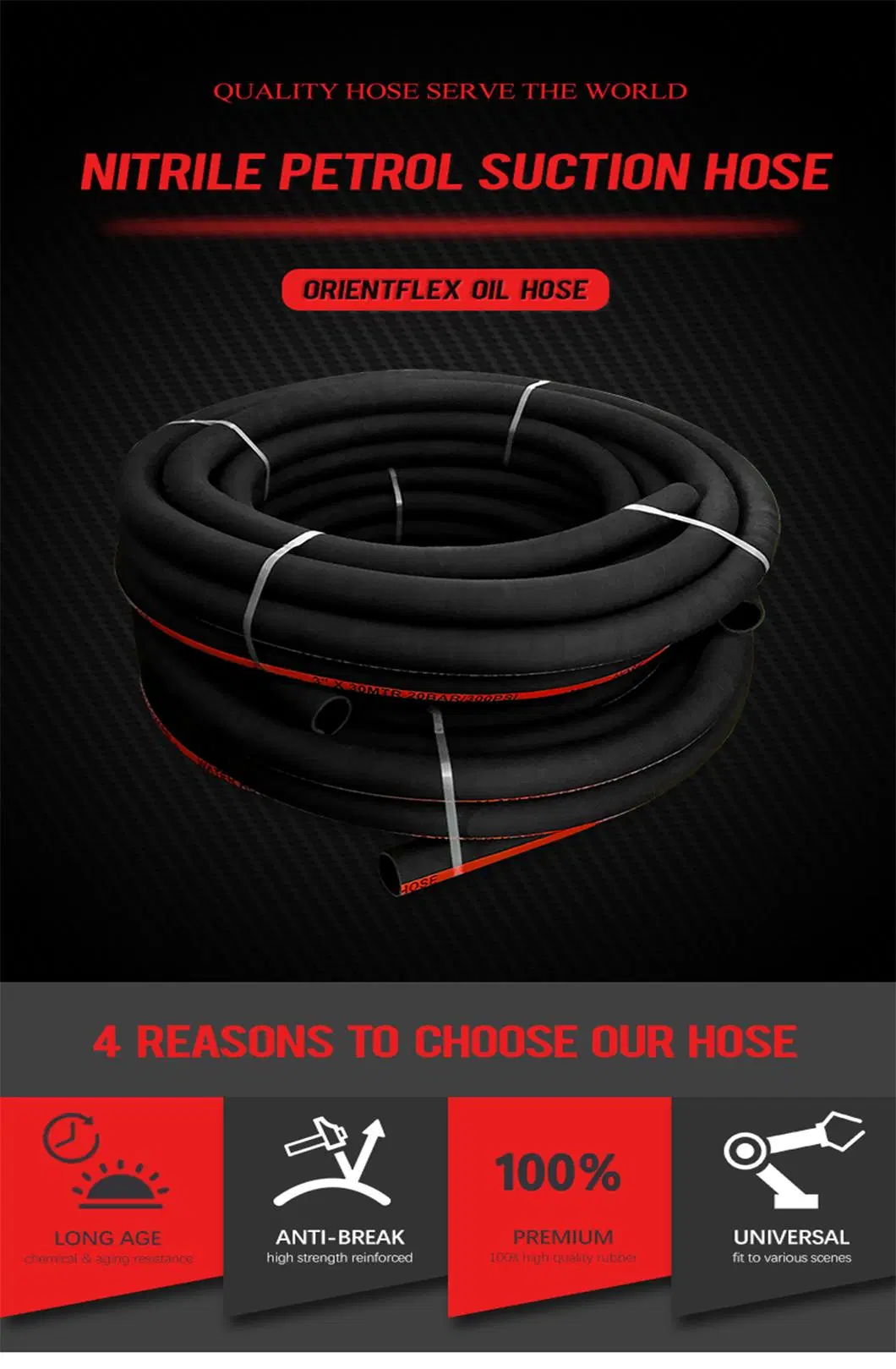 3 1/2&quot;Oil Resistant and Wear-Resistant Steel Wire Braided with Flange Head Rubber Oil Hoses for Automotive Components