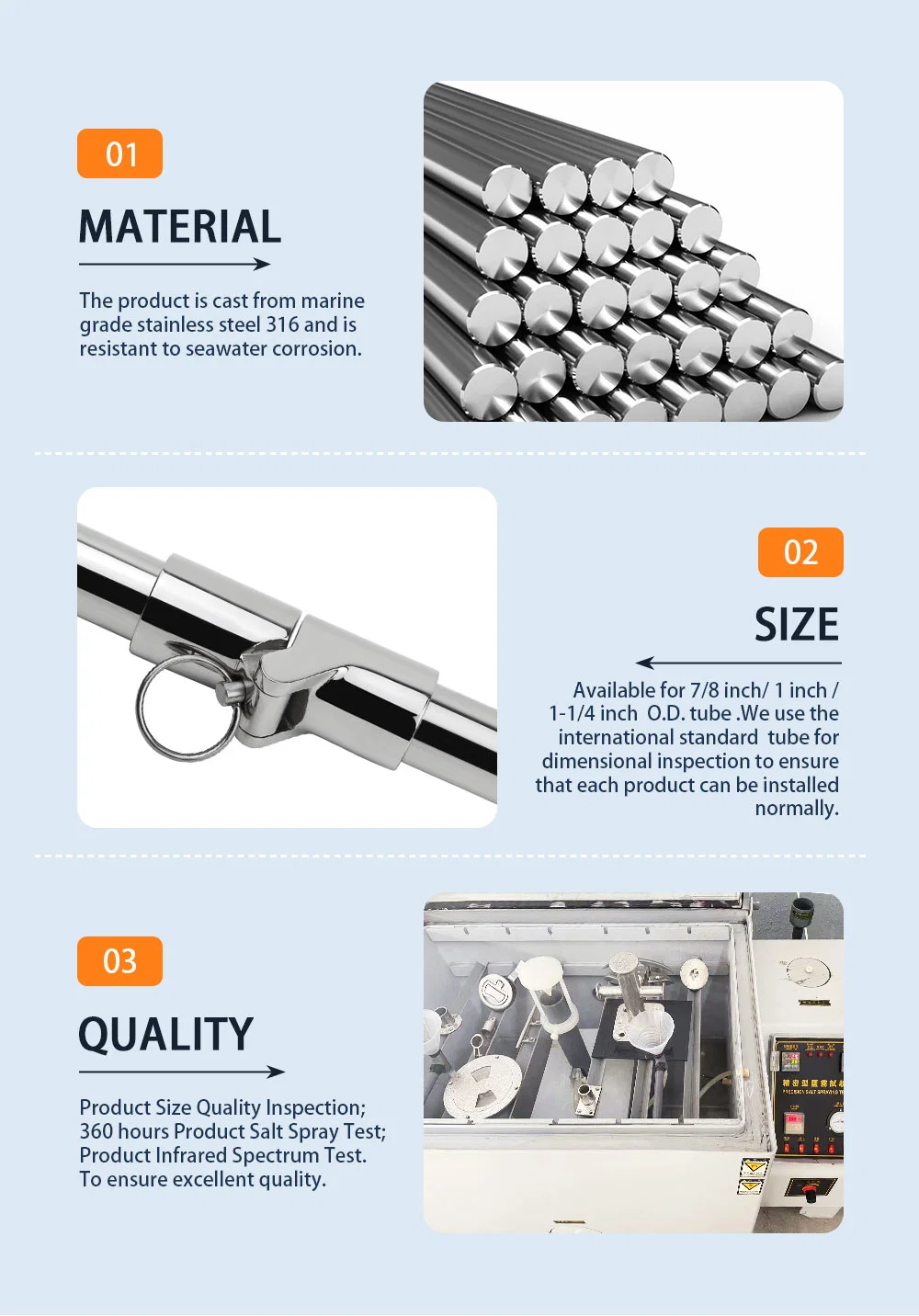 Stainless Steel 316 Folding Swivel Connector Boat Rail Tube Pipe Fittings For22/25mm/32mm O. D. Tube/Pipe