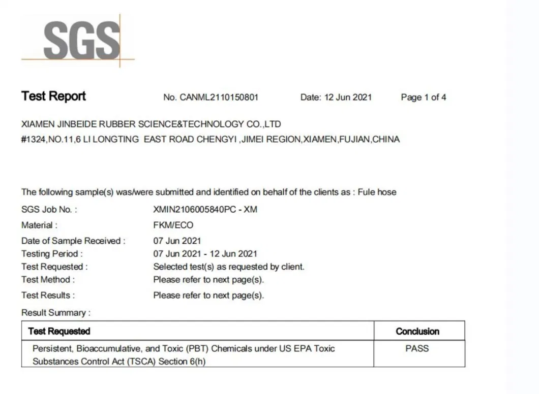 EPA &amp; Carb Certificated Oil Resistant Rubber Fuel Pipe for Generator Set