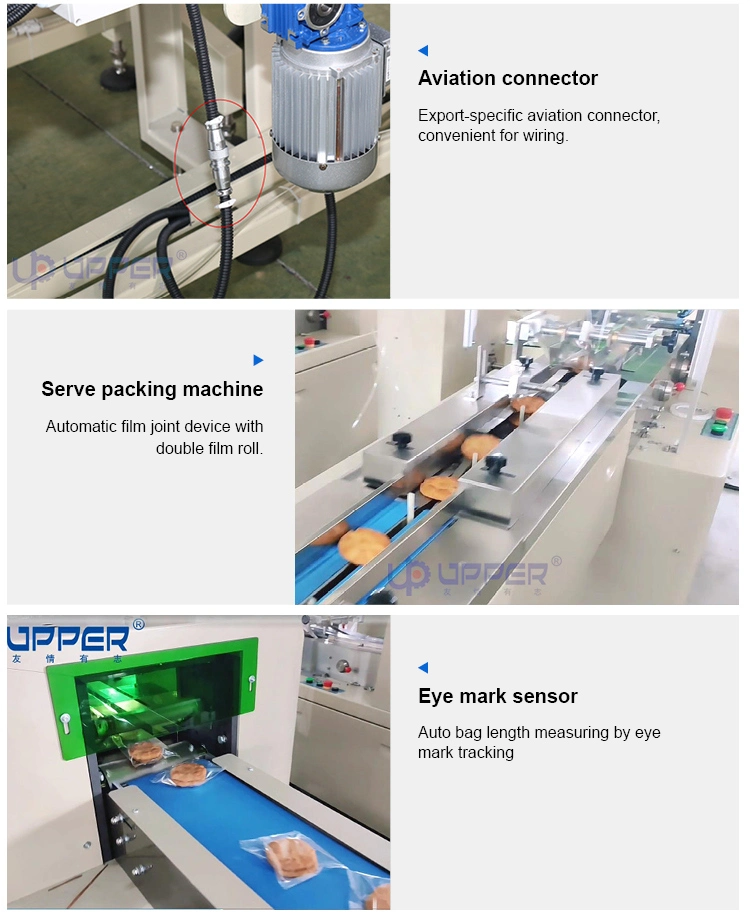 Automatic Wafer Chocolate Small Cup Cake Packaging Machines Energy Bar Whirl Biscuit Cookie Bread Egg Roll Pillow Type up Film Packing Machine Production Line