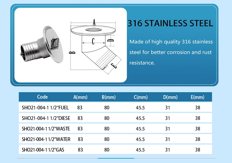 Diesel/Fuel/Gas/Water Boat Deck Fill Filler Tank Cap Neck Flush Mount Marine 316 Stainless Steel Yacht Accessories