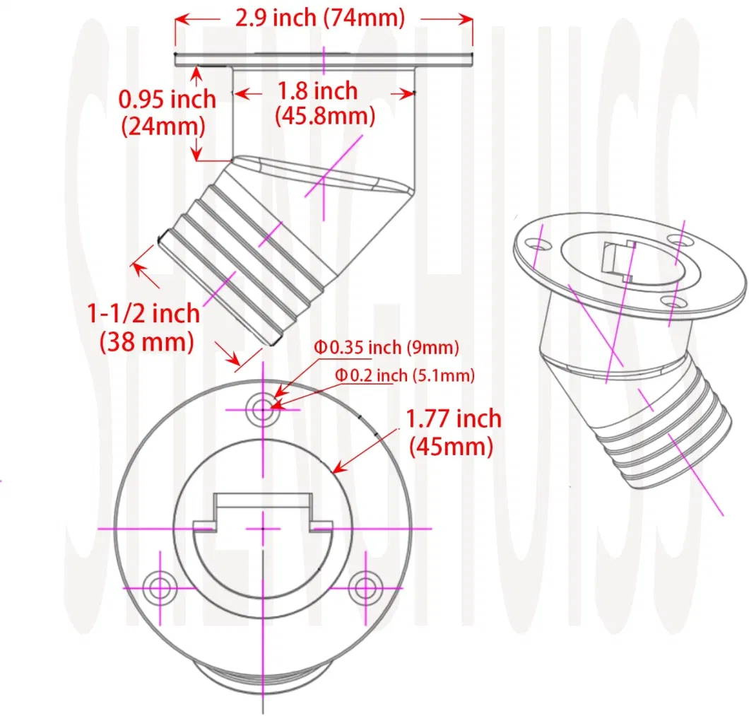 1-1/2&quot; (38mm) Marine Fuel Stainless Steel 316 Boat Deck Tank Fill Filler Replacement Keyless Cap Angled Neck