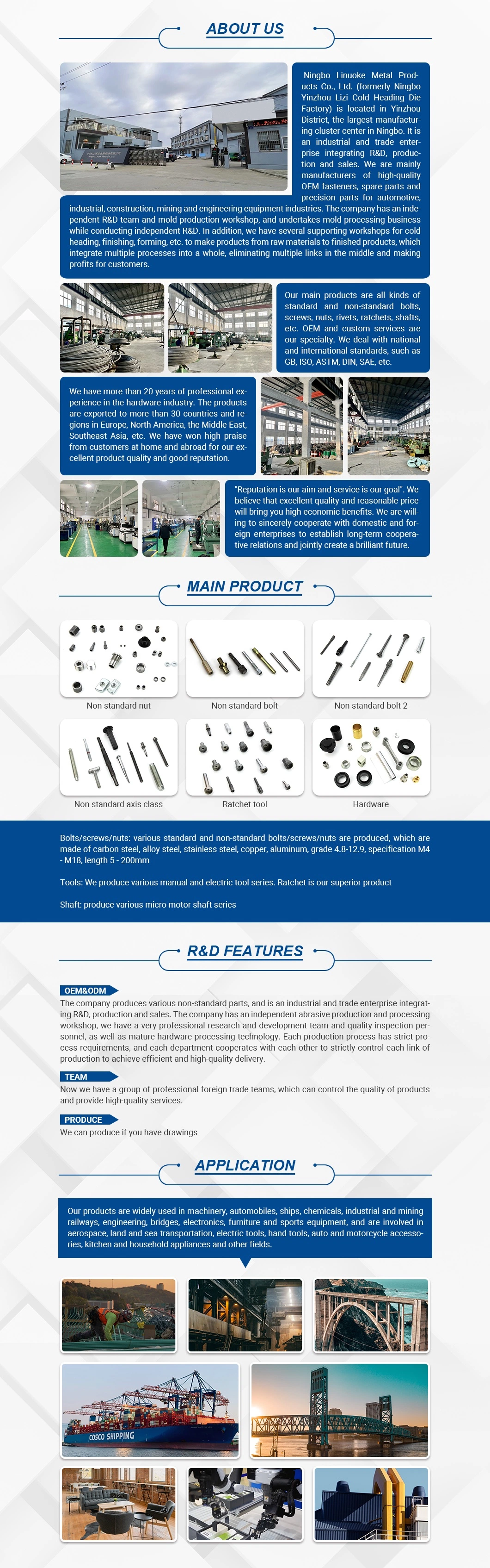 Non-Standard Hex Stud Bolt and Nut Fastener M6 to M120